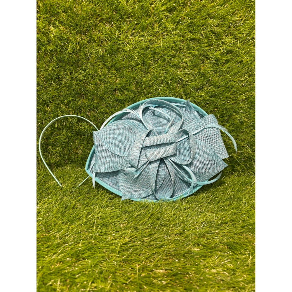Aqua Blue Sinamay Fascinator Hat Feather Woven Loop Wedding Derby Headpiece